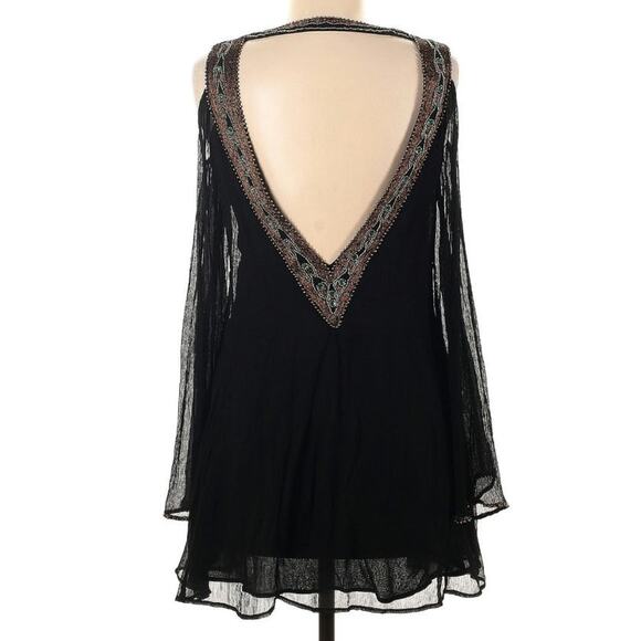 Free People Black XS Beaded Rhinestone Long Sleeve Dress - Picture 6 of 14